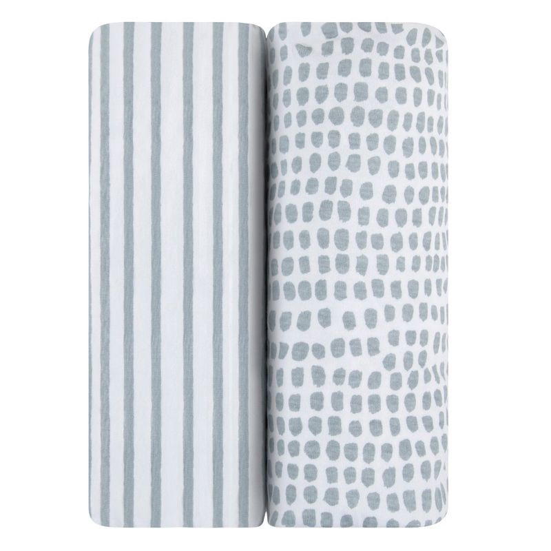Ely's & Co. Baby Waterproof Changing Pad Cover - Cradle Sheet  100% Combed Jersey Cotton Misty Blue Splash & Stripes 2 Pack