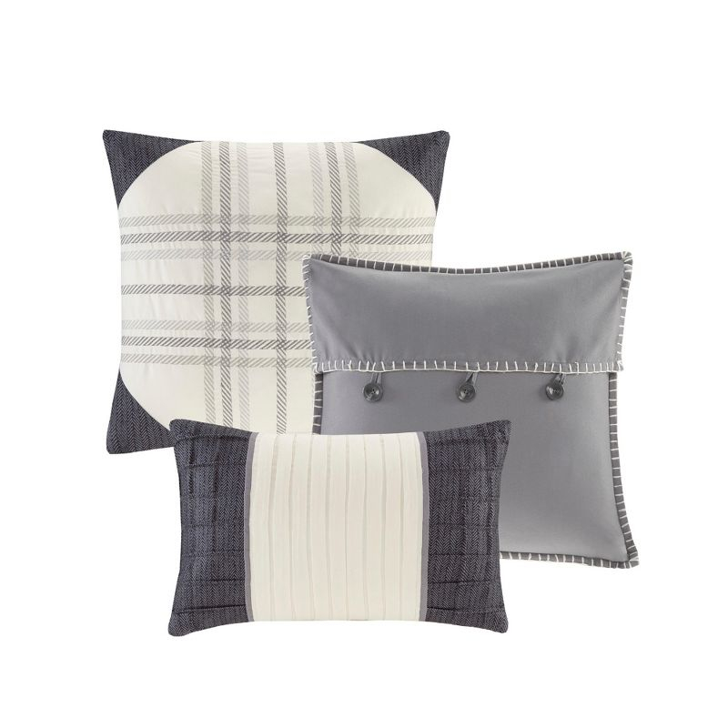 Madison Park 6pc King/California King Warren Herringbone Quilted Reversible Coverlet Set with Decorative Pillows Gray: Rustic Comfort Bedding Set