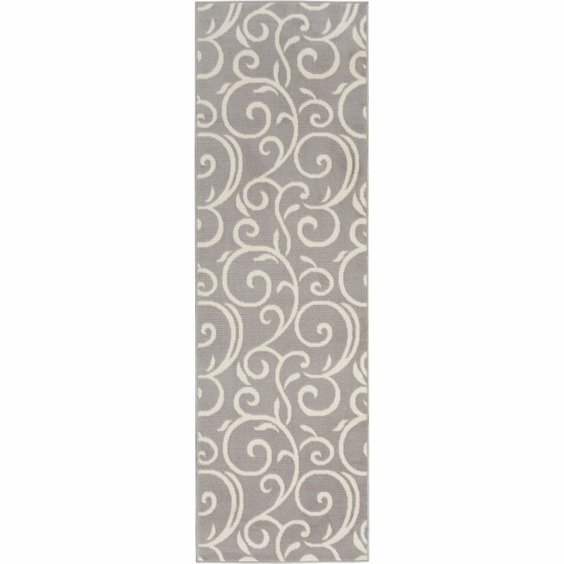 Nourison Grafix 2'3" x 7'6" (8' Runner) Grey Area Rug Bohemian Contemporary Botanical by Nourison