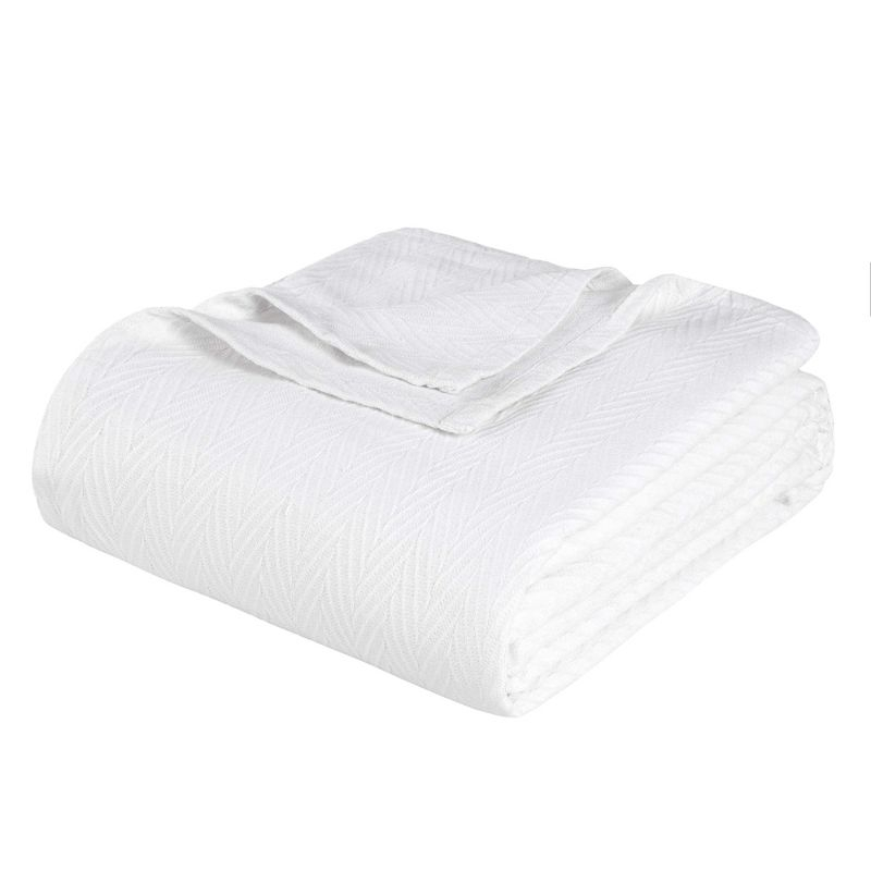 Chevron Zig-Zag Cotton Blanket, King, White - Blue Nile Mills