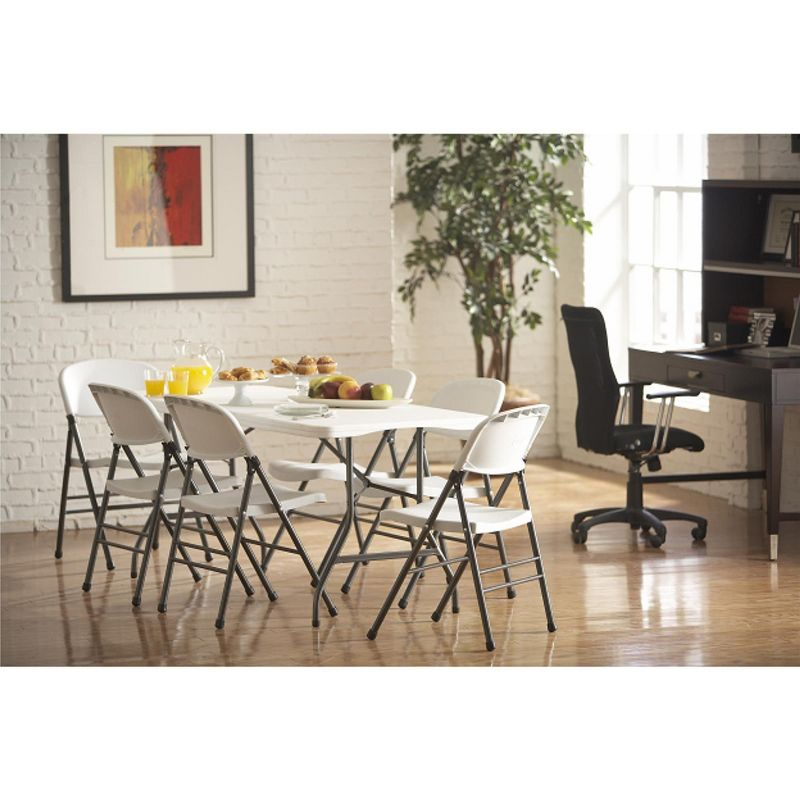 COSCO 6' Fold-in-Half Banquet Table with Handle and Locking Latch, White