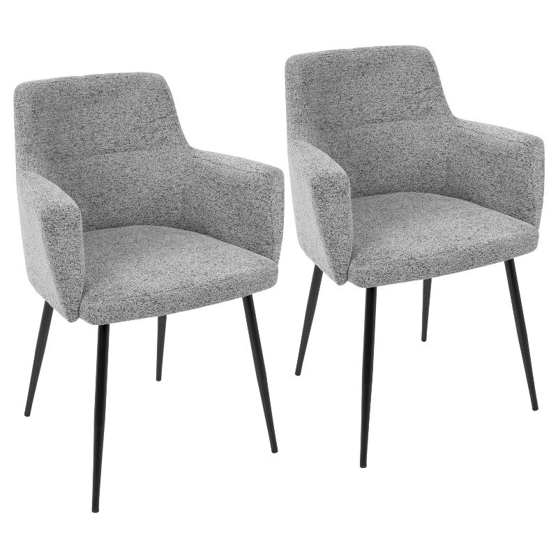 Set of 2 Andrew Contemporary Dining Accent Chairs Gray - LumiSource: Upholstered, Metal Legs, Padded Armrests