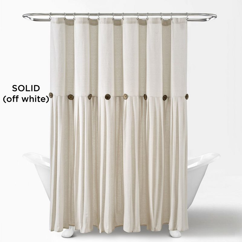 Linen Button Shower Curtain Off White Single 72X72