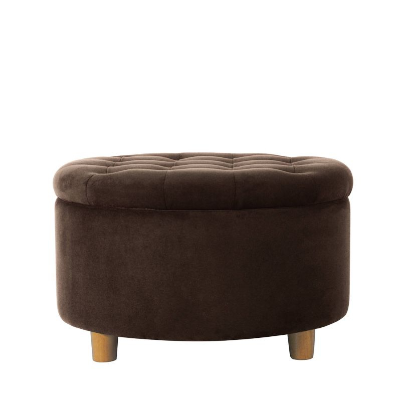 Tufted Round Storage Ottoman Velvet Brown - HomePop: Elegant Honey Oak Legs, Upholstered, Easy to Assemble