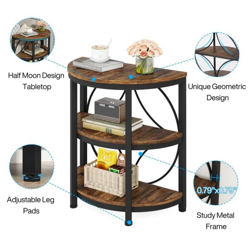 Tribesigns 1pc 3-Tier Semi Round End Table, Half Moon Accent Table