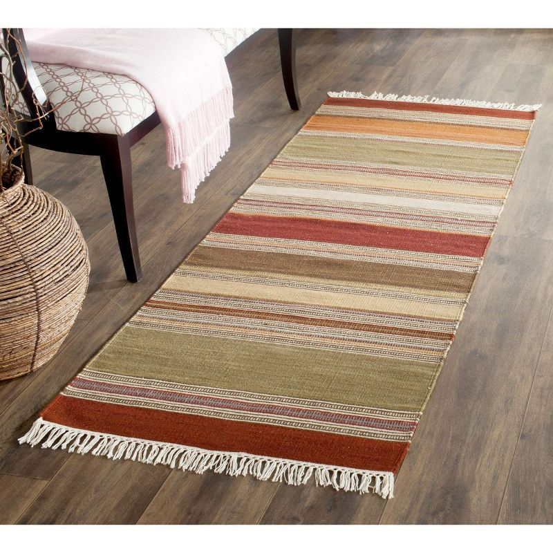 Striped Kilim STK317 Hand Woven Indoor Accent Rug - Green - 2'6"x4' - Safavieh.