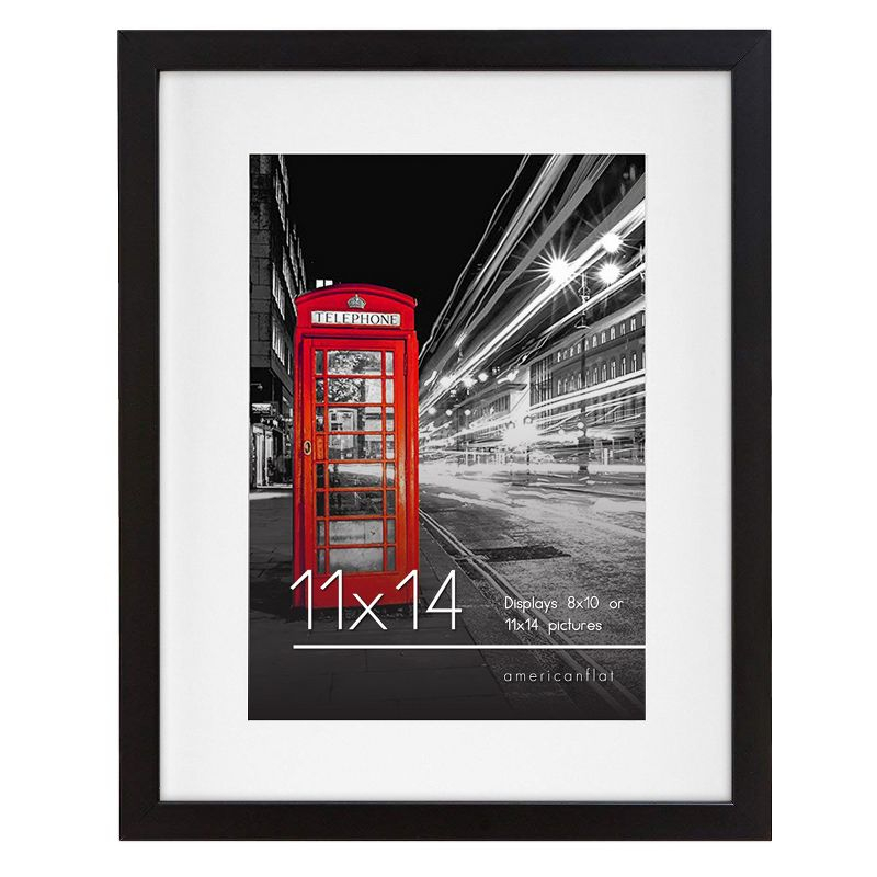Americanflat 11x14 Picture Frame with Shatter-Resistant Glass - Use as 8x10 Frame with Mat or 11x14 Frame Without Mat - Signature Collection - Black