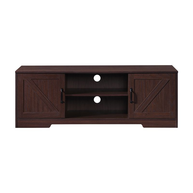 AndMakers 59 in. Farmhouse Walnut TV Stand For TVs Up To 59" with 2 Storage Cabinets, Wood Barn Door Media Television Console Table With Storage