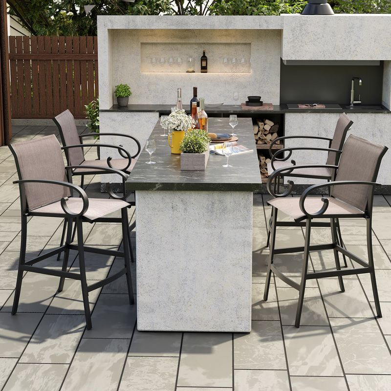 Crestlive Products Sunbrella Outdoor Bar Stool Set of 2 Aluminum Patio Counter Height Barstools Oyster