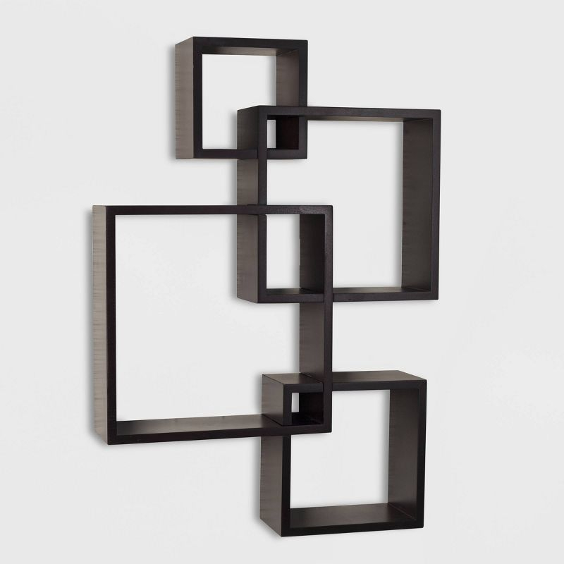 Danya B. 25.5" x 17.75" Intersecting Cube Wall Shelf Espresso Modern MDF Storage Display
