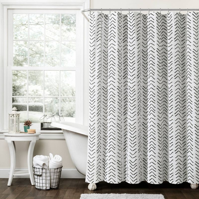 72"x72" Hygge Modern Arrow Linen Shower Curtain Black/White - Lush Décor: Polyester & Cotton Blend, Machine Washable