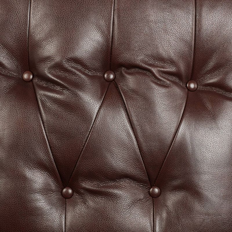 Elm Lane Livorno Chocolate Genuine Leather Recliner Chair Modern Armchair Comfortable Push Manual Reclining Footrest Tufted for Bedroom Living Room