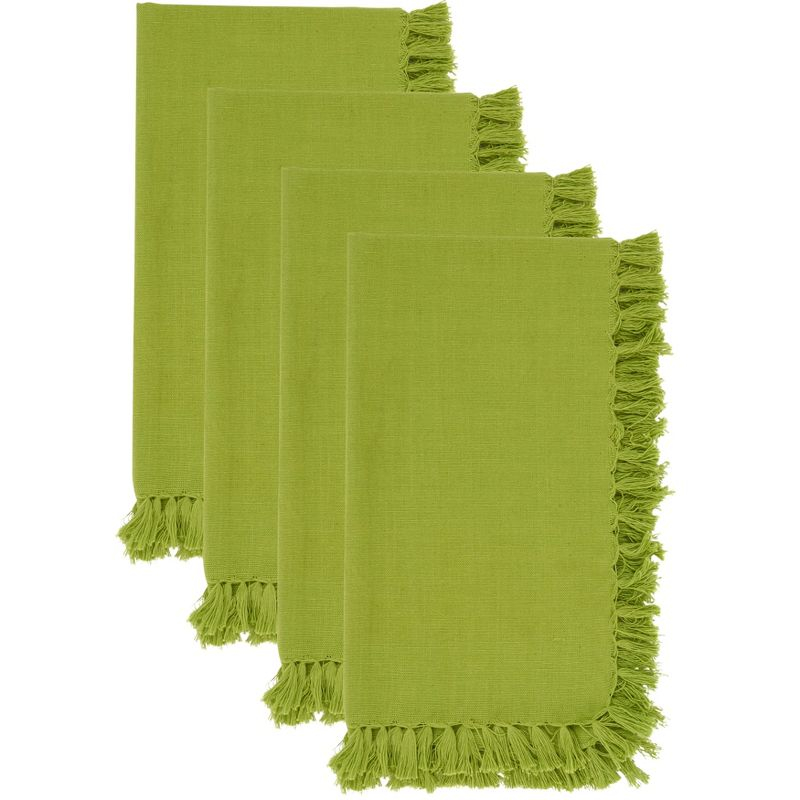 Saro Lifestyle Fringed Design Napkin, 20" Square (Set of 4), Kiwi, 20" x 20"