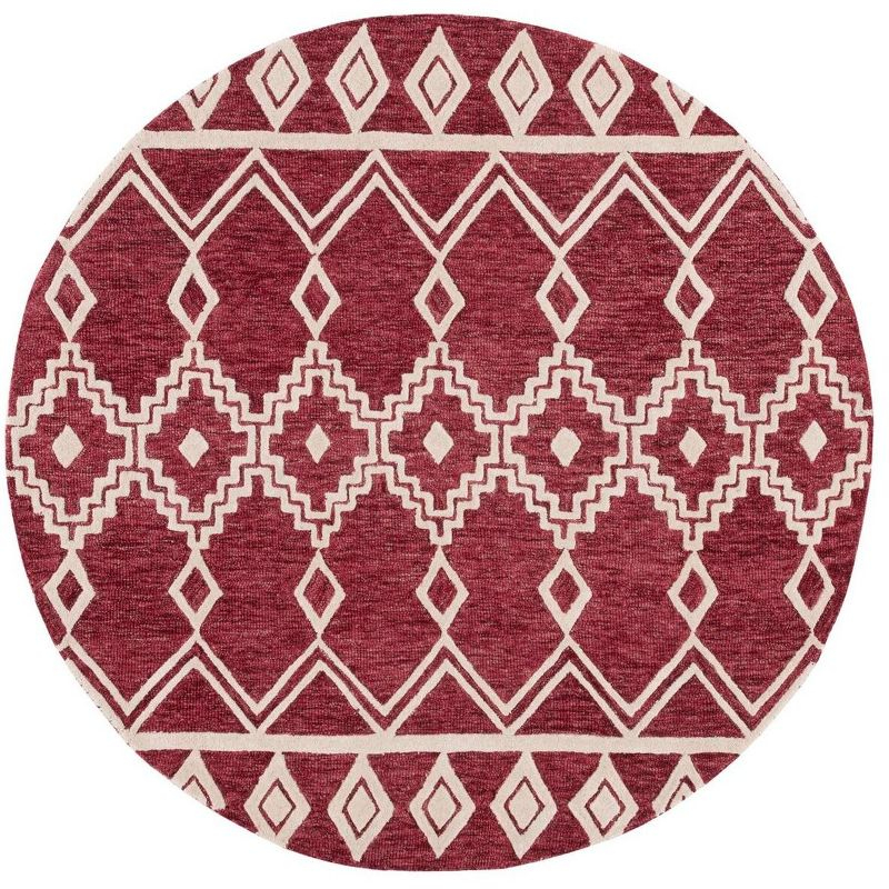 Abstract ABT851 Handmade Indoor Area Rug - Red/Ivory - 6' Round - Safavieh