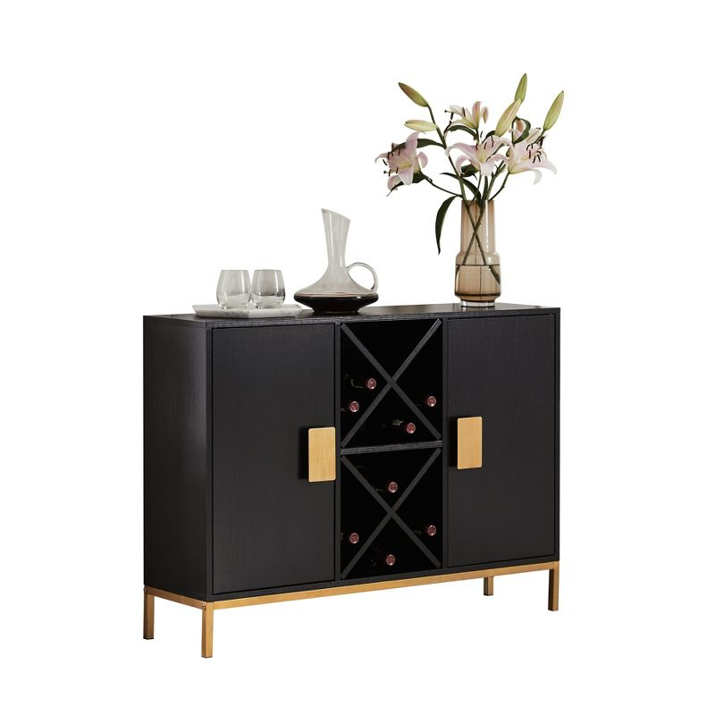 Kings Brand Furniture Wine Liquor Bar Buffet Sideboard, Cabinet with Wine Rack Storage for Kitchen, Dining Room, Black