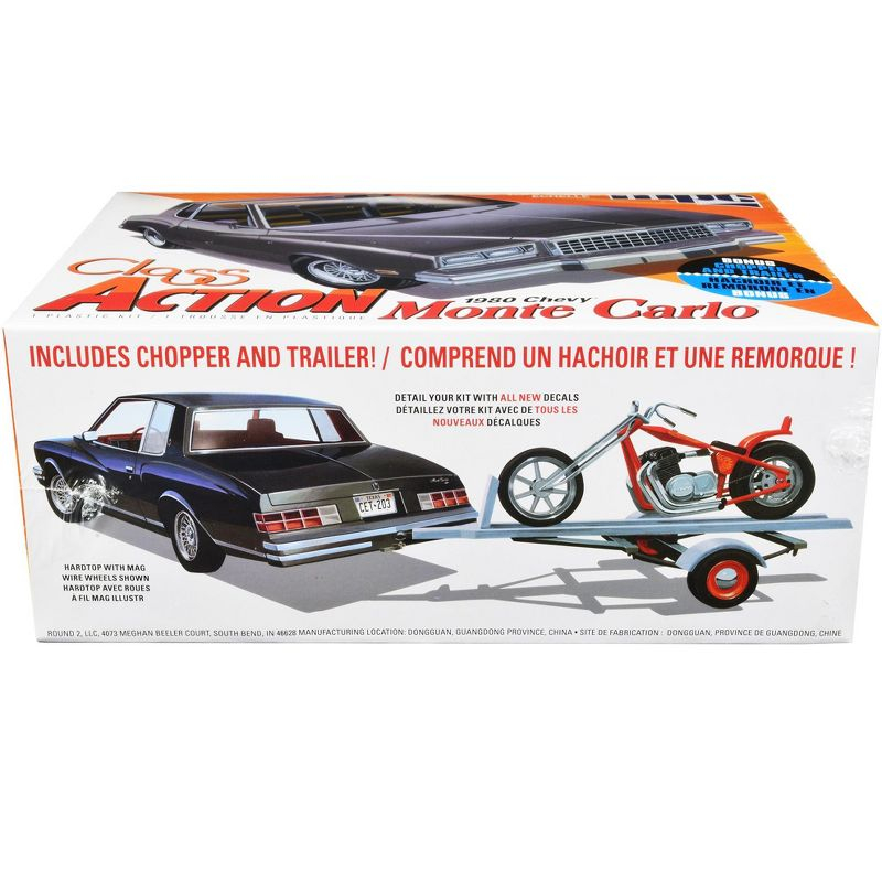 Skill 2 Model Kit 1980 Chevrolet Monte Carlo "Class Action" with Motorcycle and Trailer (Skill 2) 1/25 Scale Model Car by MPC