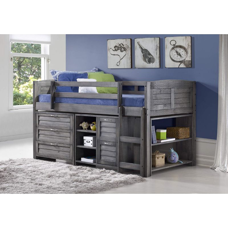 Donco Kids Louver Twin Antique Grey Modular Low Loft Bed - Group A