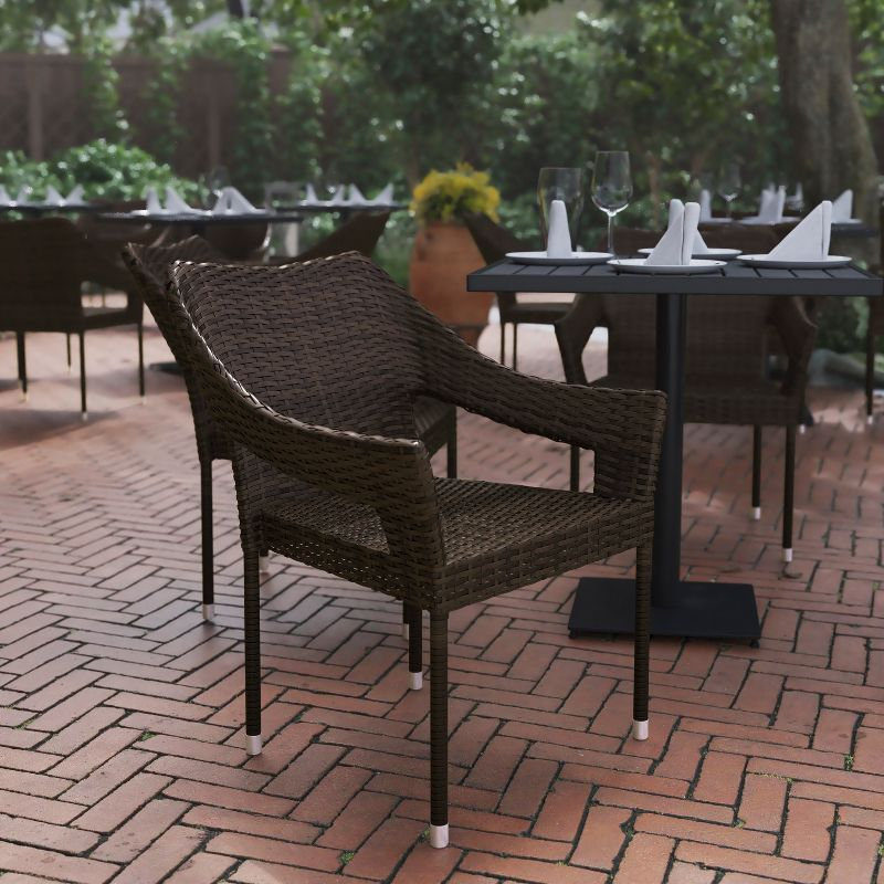 Flash Furniture Ethan Commercial Grade Stacking Patio Chair, All Weather PE Rattan Wicker Patio Dining Chair in Espresso