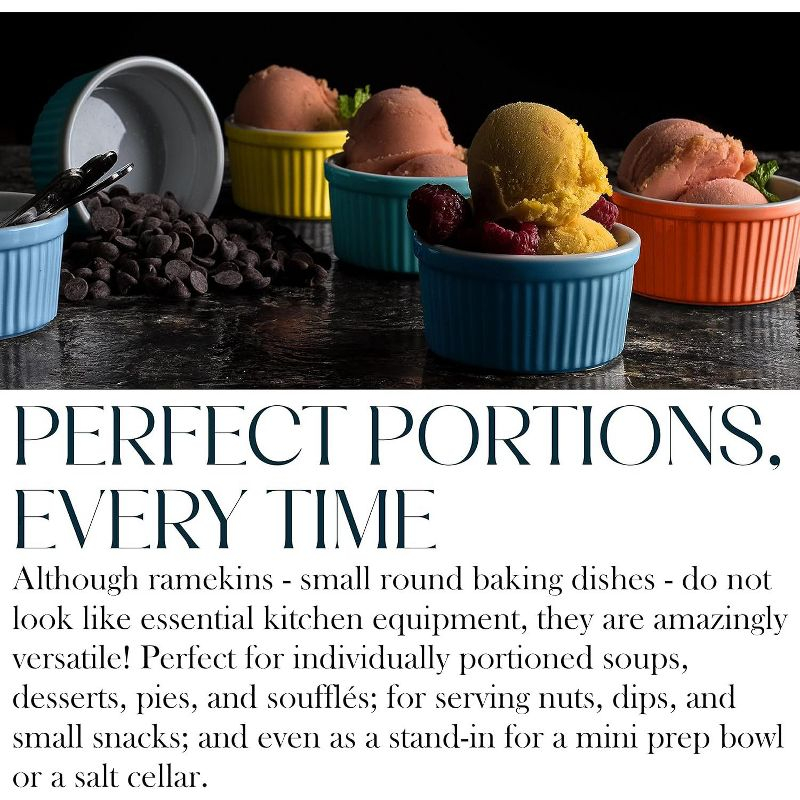 Bellemain 4oz Porcelain Mini Bowls – Set of 6 Multi-Color Ramekins for Baking, Custard, Dips & More – Oven Safe to 500°F