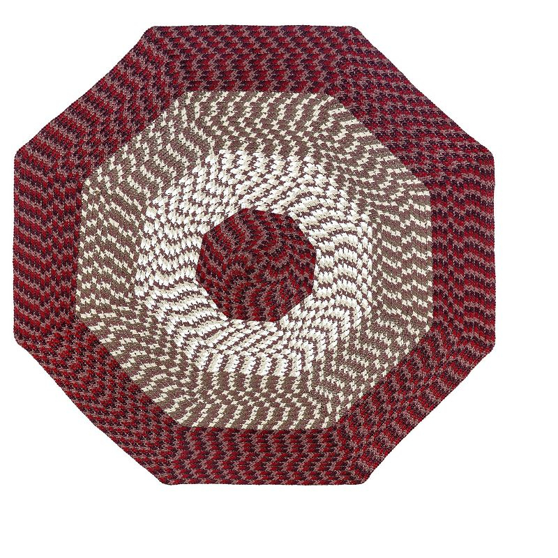 48" x 48" Alpine Collection Burgundy Stripe Reversible Indoor Area Utility Octagonal Rug - Better Trends