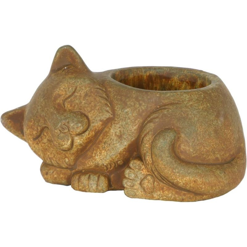 Classic Home and Garden Cement Buddies Indoor/Outdoor Planter with Drainage Hole, Sleeping Cat, Rust Brown, Large, 8.5in