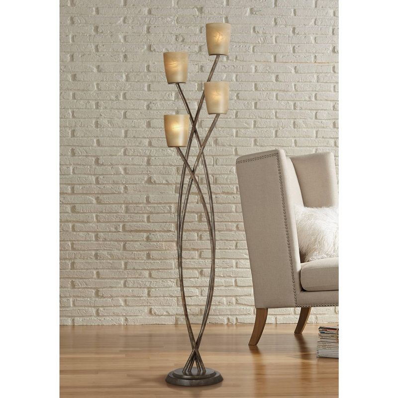 Kathy Ireland Metro Plaza Modern Glam 69" Tall Standing Floor Lamp Tree 4-Light Foot Switch Brown Metal Copper Bronze Finish Living Room Bedroom House