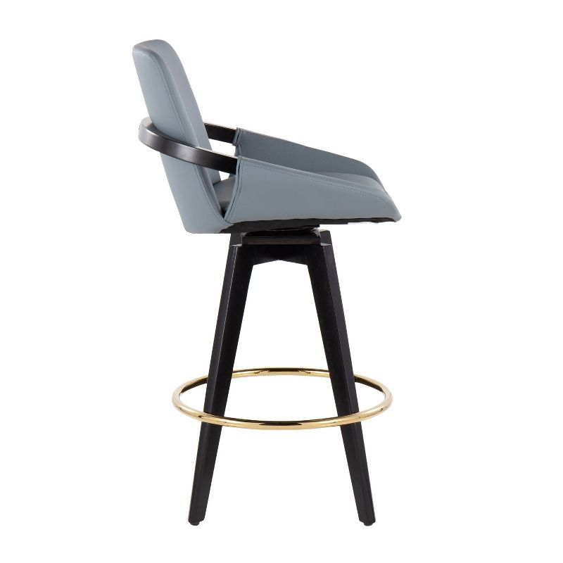 Set of 2 Cosmo PU Leather/Metal/Wood Counter Height Barstools Black/Gold/Gray - LumiSource: Swivel, Upholstered, 250lb Capacity