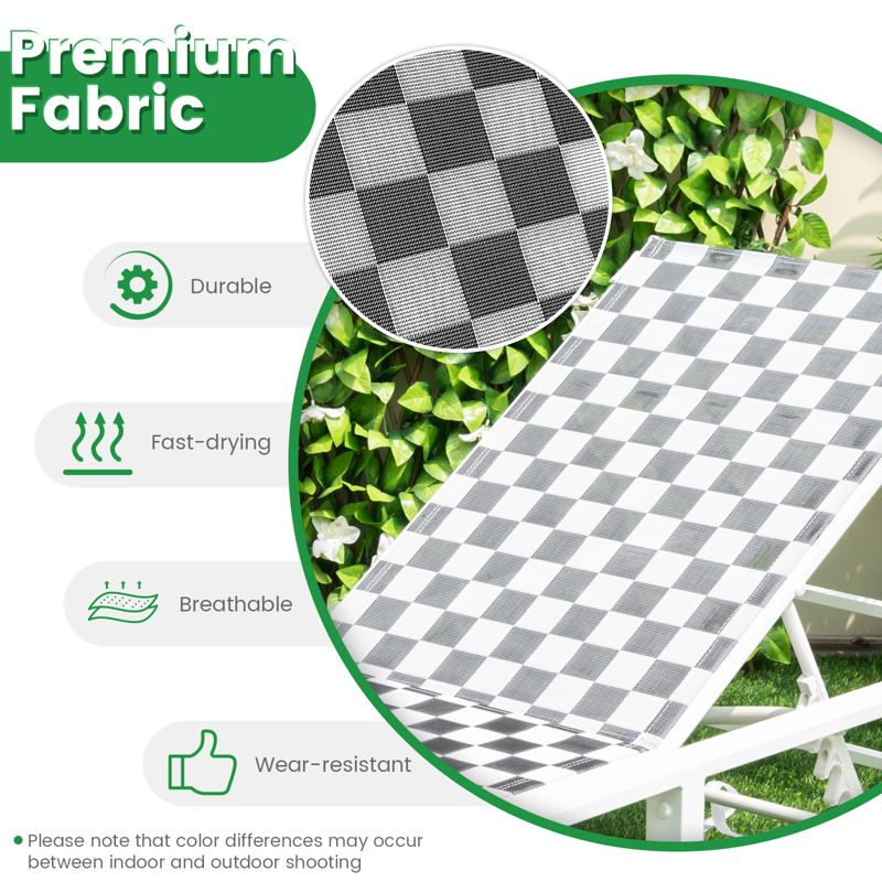 Tangkula 2PCS Patio Chaise Lounge Chair Outdoor Aluminum Adjustable 5-Position Recliner with Wheel for Garden Yard Pool