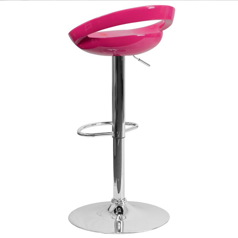 Flash Furniture Contemporary Pink Plastic Adjustable Height Barstool with Rounded Cutout Back and Chrome Base
