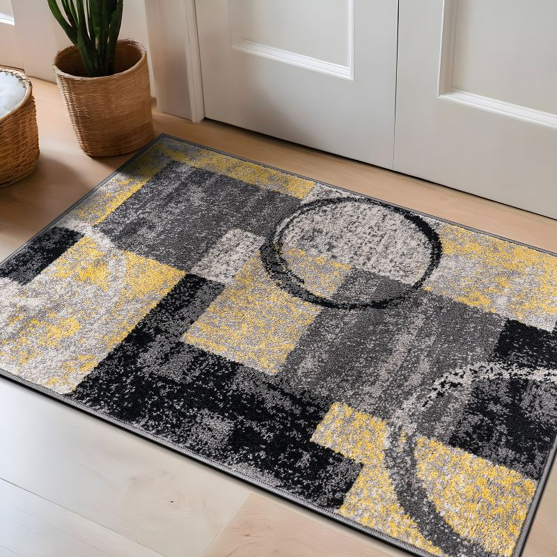 World Rug Gallery Abstract Circle Yellow 2'x3' Area Rug