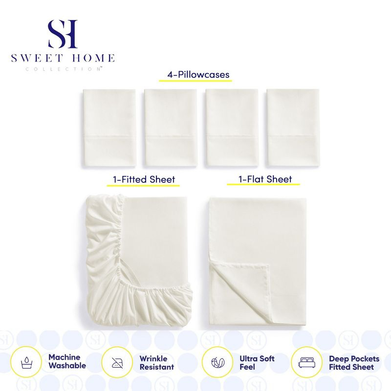 6 Piece Sheet Set, Deluxe Ultra Soft 1500 Series, Double Brushed Microfiber by Sweet Home Collection®- Queen, Ivory