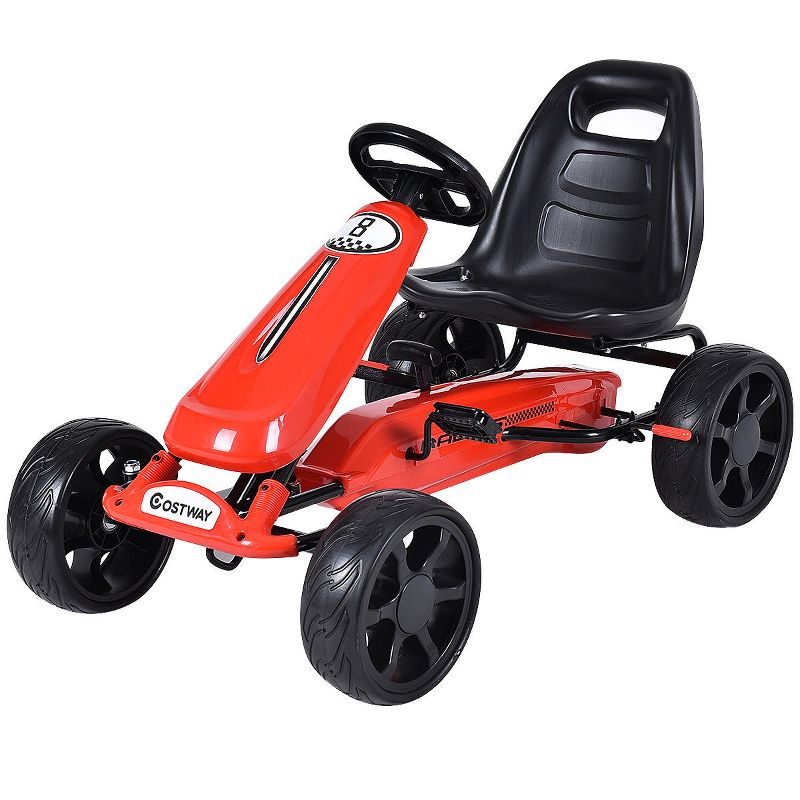 Costway Xmas Gift Go Kart Kids Ride On Car Pedal Powered Car 4 Wheel Racer Toy Stealth Outdoor Red