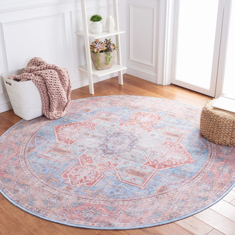 Serapi SEP582 Power Loomed Machine Washable Area Rug - Blue/Rust - 6'7" round - Safavieh.