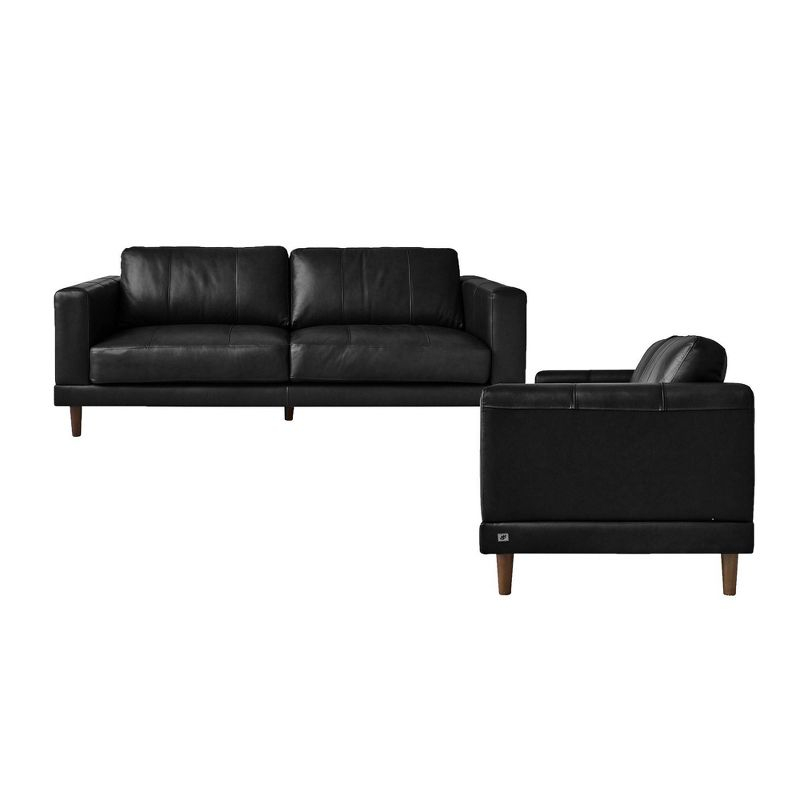 2pc Hanson Set Black - Picket House Furnishings: Leather Upholstery, Modern Sofa & Loveseat Combo