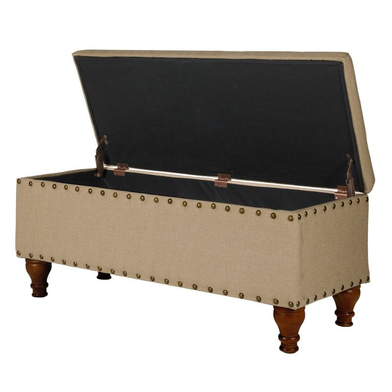 Large Storage Bench with Nailhead Tan - HomePop: Upholstered, Wood Legs, Hinged Lid