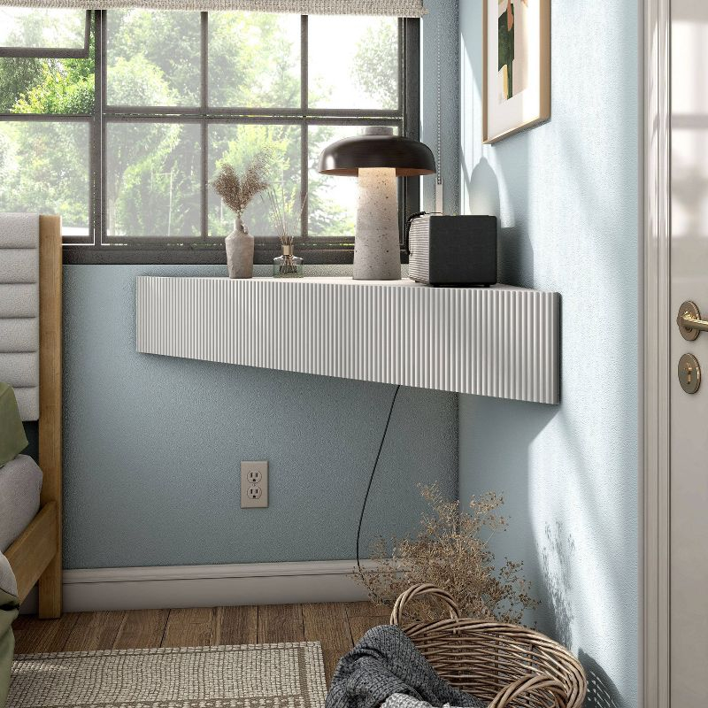 HOMES: Inside + Out Vondal Mid-Century Modern 3 Shelf Corner Floating Console TV Stand for TVs up to 50" White