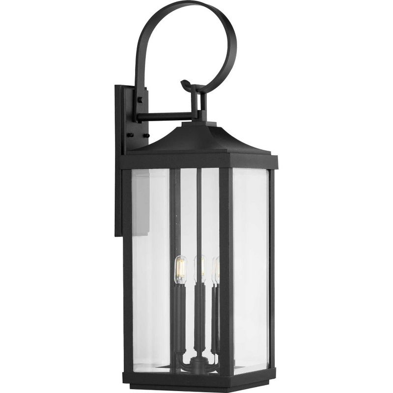 Progress Lighting Gibbes Street 3-Light Wall Lantern in Antique Bronze with Clear Beveled Glass Shade