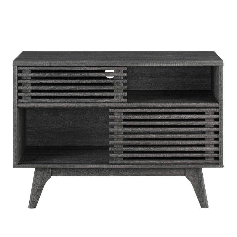 Render Display TV Stand for TVs up to 48" Charcoal - Modway: Modern Media Storage, Slatted Door, Cable Management