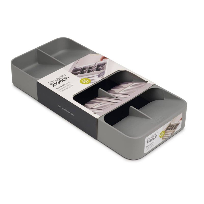 Joseph Joseph DrawerStore Large Compact Cutlery Organizer - Gray: Silverware Tray, In-Drawer Flatware Storage, Multiple Compartments