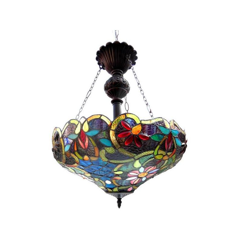 Chloe Lighting Leslie Tiffany-Style Victorian 2 Light Inverted Ceiling Pendent 18`` Shade
