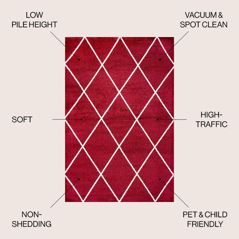 4'x6' Cole Minimalist Diamond Trellis Area Rug, Red/White - JONATHAN Y