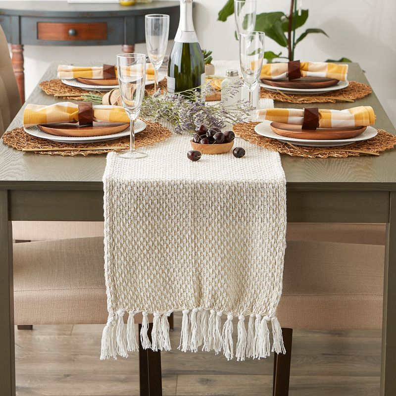 Design Imports  Woven Jacquard Fringe Table Runner, Natural, 15X72"