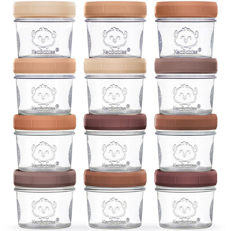 12pk Prep Baby Food Storage Containers, 4 oz Leak-Proof, BPA Free Glass Baby Food Jars for Feeding  (Terracotta)