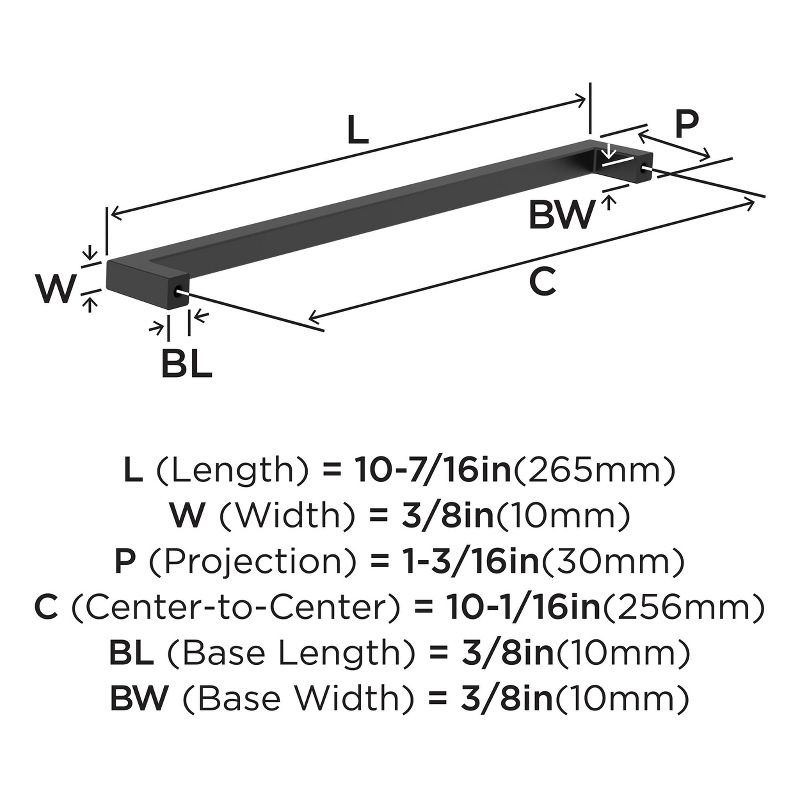 Amerock Monument 10-1/16 inch (256mm) Center-to-Center Matte Black Cabinet Pull