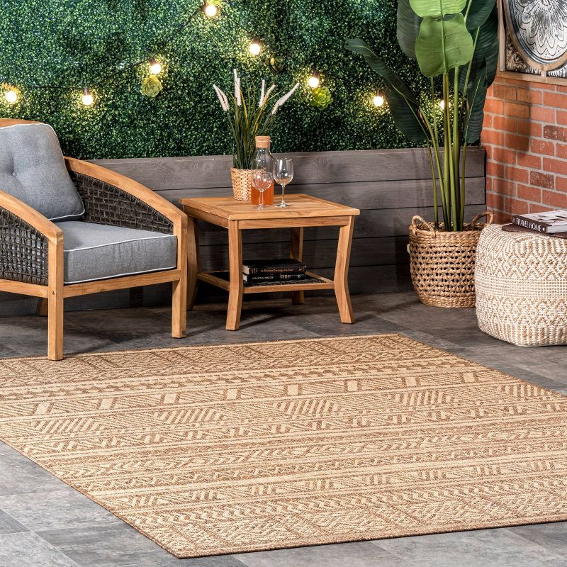 6'7"x9' Abbey Geometric Striped Indoor and Outdoor Area Rug Beige - nuLOOM: Low Pile, Machine Made, Polypropylene
