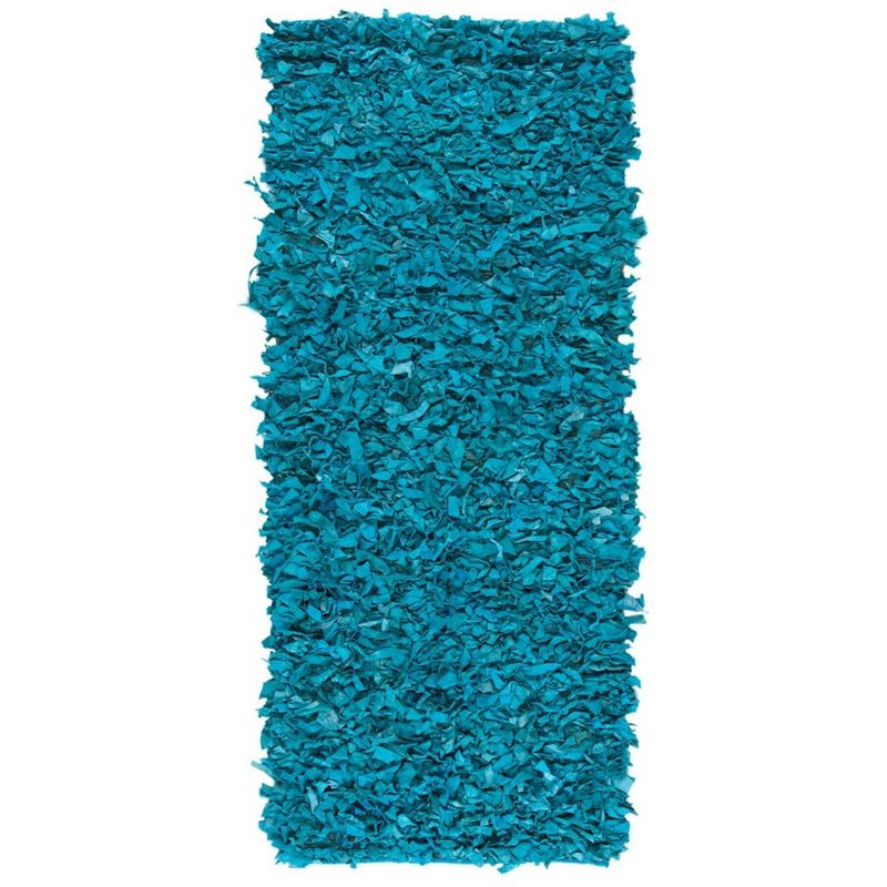 Leather Shag LSG511 Handwoven Runner Rug - Light Blue - 2'3"x9' - Safavieh