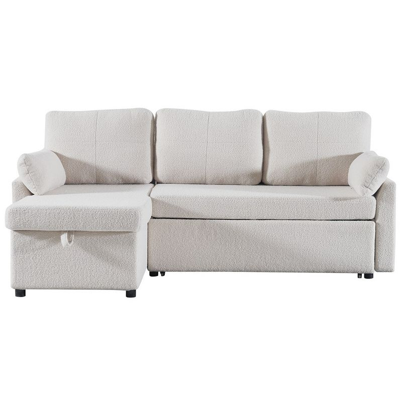 84.2" Sleeper Sofa Bed,Pull Out Sofa Bed with Storage Chaise L Shape Sectional Sofa Bed in Beige