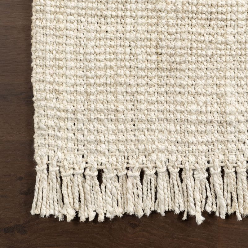 Nuloom 6 Round Daniela Jute Tassel Hand Woven Indoor Area Rug, Off White, Solid Chunky Farmhouse Design, Natural Fiber BedroomLiving Room
