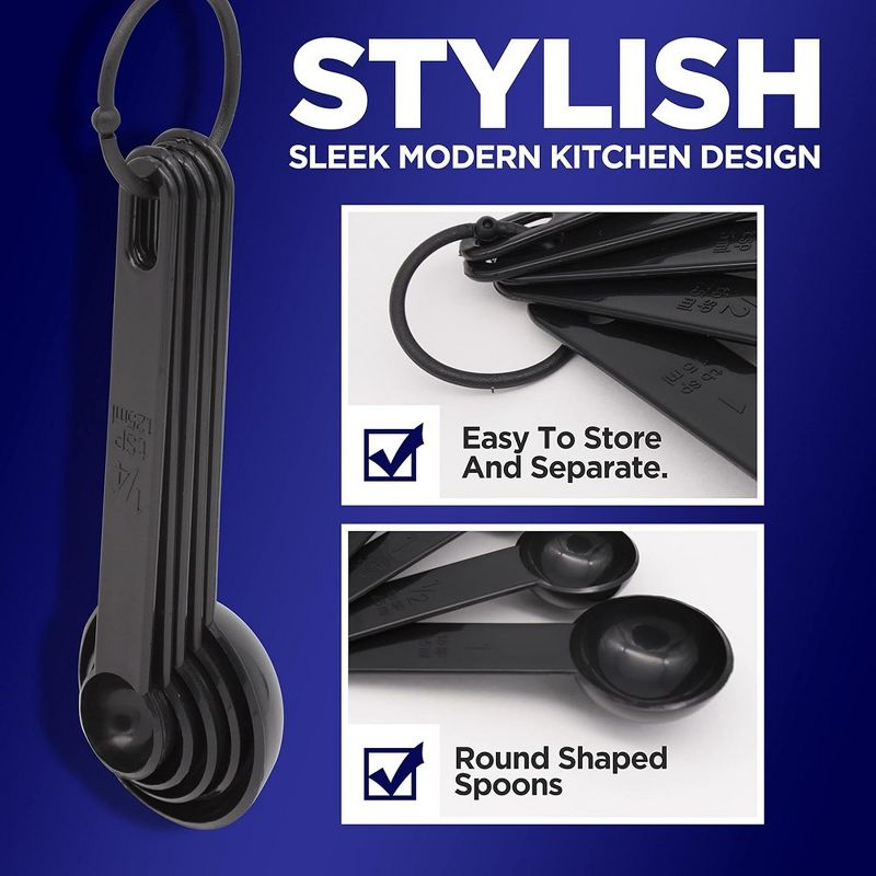 NutriChef 5-Piece Plastic Measuring Spoons Set - Heavy Duty Round Shaped Classic Kitchen Measuring Spoon for Dry or Liquid Ingredients