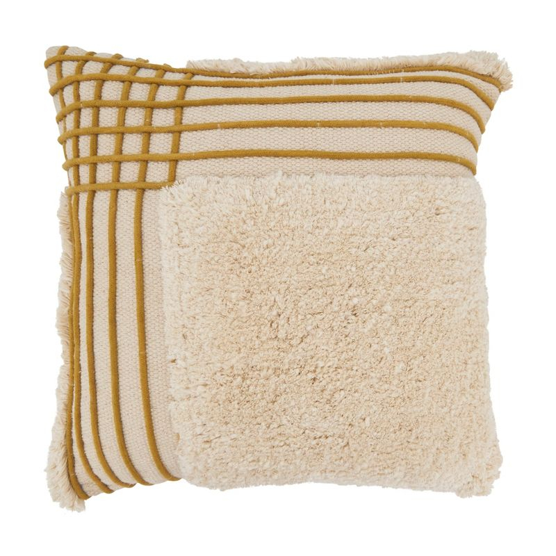Saro Lifestyle Crosshatch Pattern Tufted Throw Pillow Cover, Beige, 20"x20"